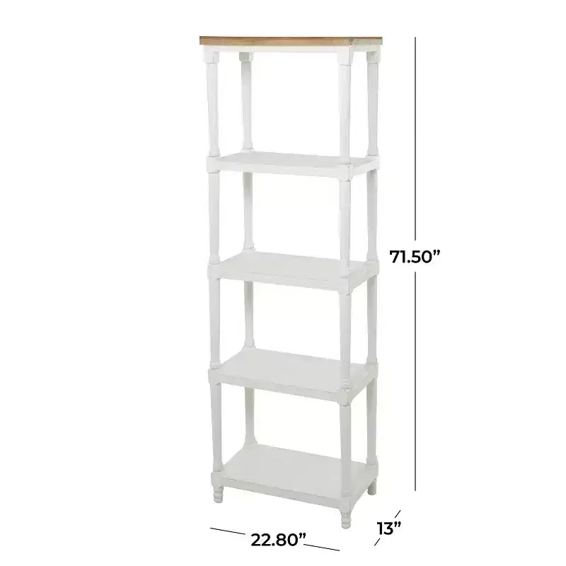 Étagère en bois de style ferme blanc de 71,5 po – Olivia & May : Rangement à 5 niveaux, aucun assemblage requis