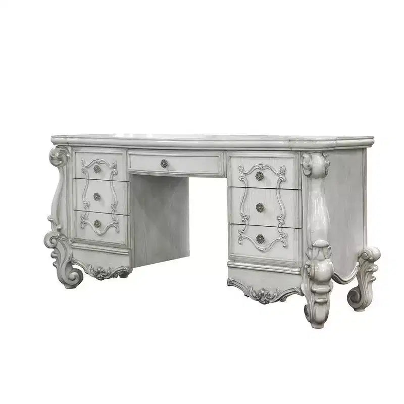 67" Versailles Vanity Desk Bone White - Acme Furniture: European-Inspired, 7 Drawers, No Mirror