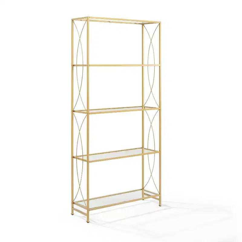 76" Helena Etagere Gold - Crosley: Sturdy Steel Frame, Curved Accents, 4 Clear Glass Shelves