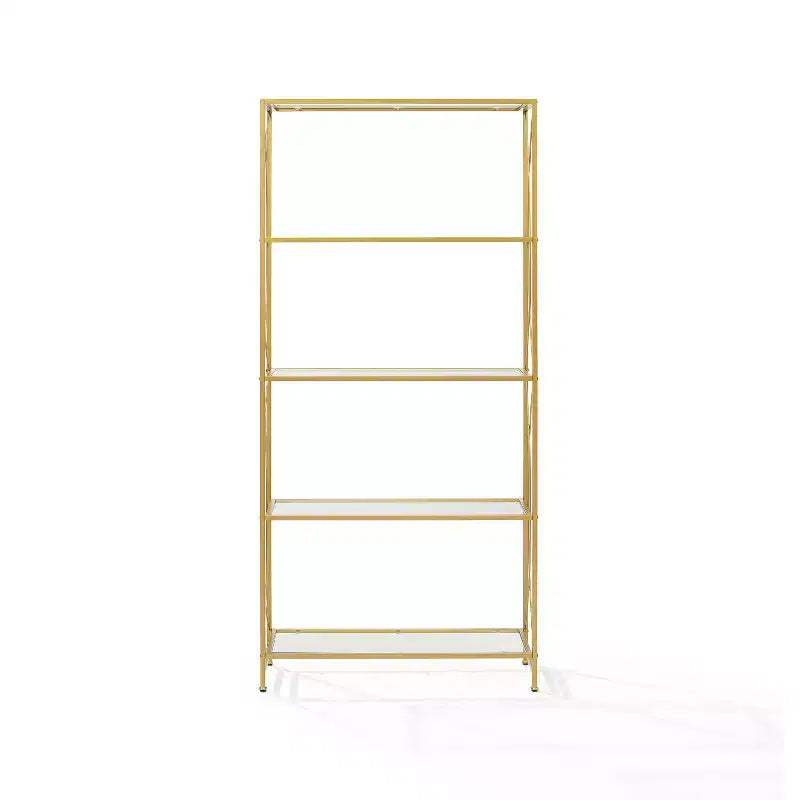 Étagère Héléna Or 76 po - Crosley : Cadre en acier robuste, accents courbés, 4 tablettes en verre transparent