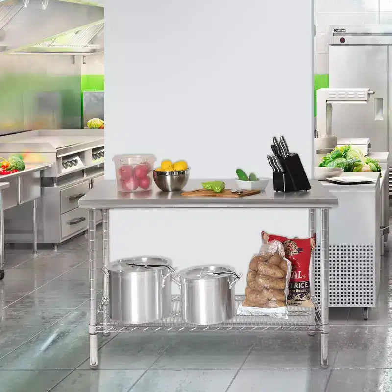 Table de travail commerciale en acier inoxydable, plateau certifié NSF, finition chromée – Seville Classics : hauteur 35,5 po, chariot de cuisine avec rangement