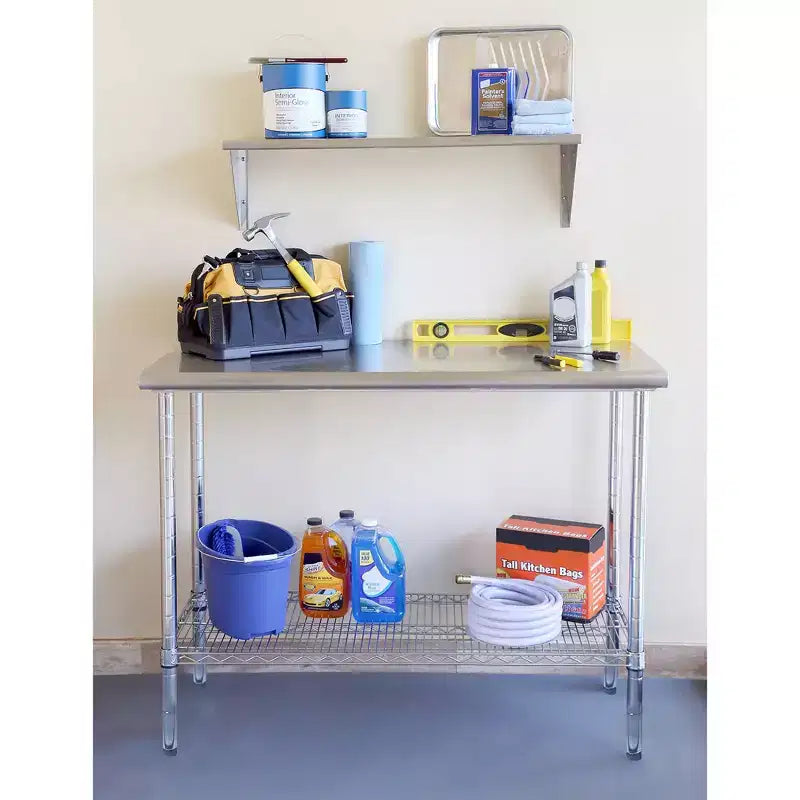 Table de travail commerciale en acier inoxydable, plateau certifié NSF, finition chromée – Seville Classics : hauteur 35,5 po, chariot de cuisine avec rangement