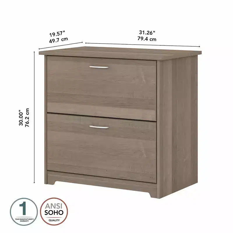 Classeur à 2 tiroirs Cabot Gris cendré - Bush Furniture : Style de transition, Tiroirs à ouverture sûre, MDF stratifié