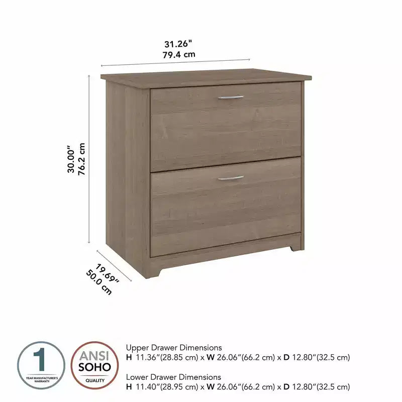 Classeur à 2 tiroirs Cabot Gris cendré - Bush Furniture : Style de transition, Tiroirs à ouverture sûre, MDF stratifié