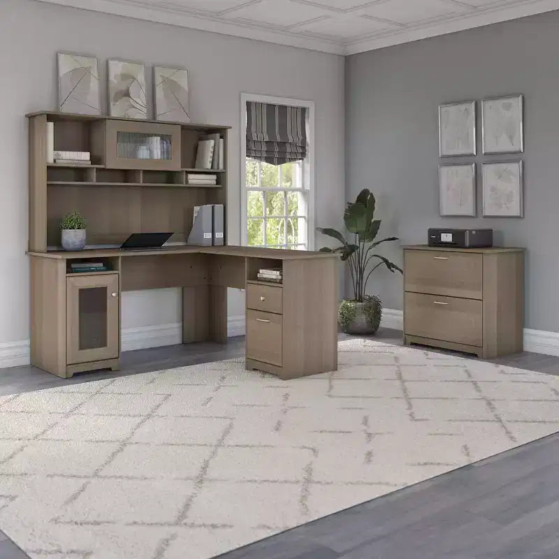 Classeur à 2 tiroirs Cabot Gris cendré - Bush Furniture : Style de transition, Tiroirs à ouverture sûre, MDF stratifié