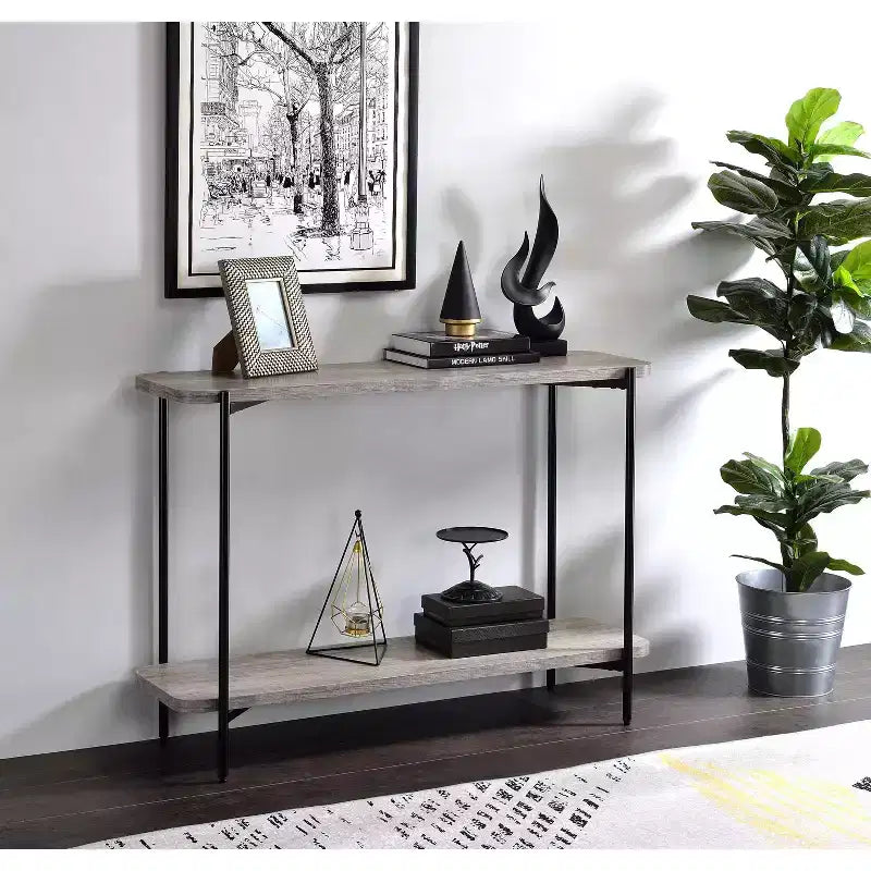 24/7 Shop At Home Table console à étagère inférieure Dunkeld Noir sablé/Gris clair