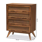 Commode Barrett en bois et rotin synthétique : 4 tiroirs de rangement pour chambre à coucher - Baxton Studio