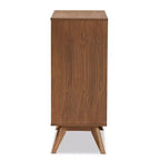 Commode Barrett en bois et rotin synthétique : 4 tiroirs de rangement pour chambre à coucher - Baxton Studio