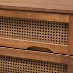 Commode Barrett en bois et rotin synthétique : 4 tiroirs de rangement pour chambre à coucher - Baxton Studio