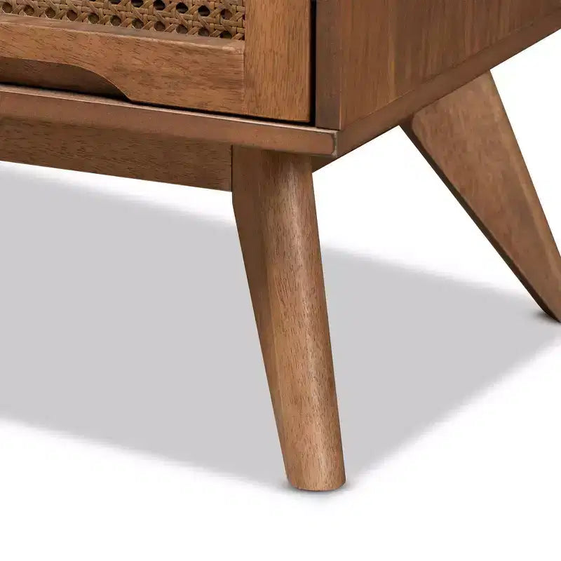 Commode Barrett en bois et rotin synthétique : 4 tiroirs de rangement pour chambre à coucher - Baxton Studio