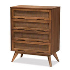Commode Barrett en bois et rotin synthétique : 4 tiroirs de rangement pour chambre à coucher - Baxton Studio