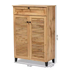 Meuble de rangement 5 étagères Coolidge Wood Chêne Marron - Baxton Studio : Portes à lattes, Pieds fuselés, Organisateur de chaussures 15 paires