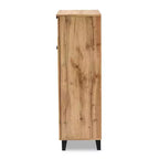 Meuble de rangement 5 étagères Coolidge Wood Chêne Marron - Baxton Studio : Portes à lattes, Pieds fuselés, Organisateur de chaussures 15 paires