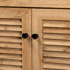 Meuble de rangement 5 étagères Coolidge Wood Chêne Marron - Baxton Studio : Portes à lattes, Pieds fuselés, Organisateur de chaussures 15 paires