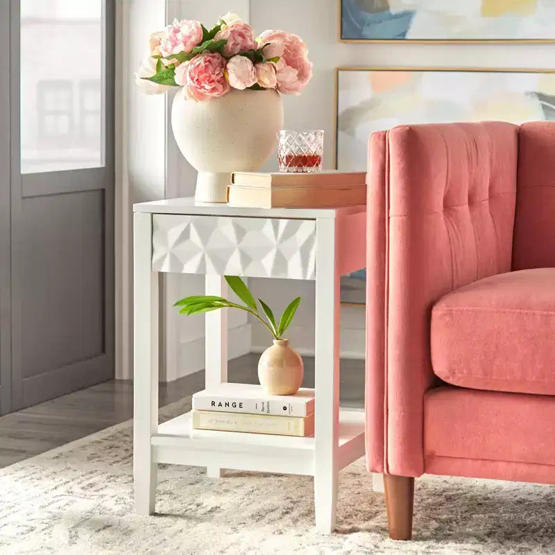 Buylateral Marquise Table d'appoint motif géométrique moderne blanche