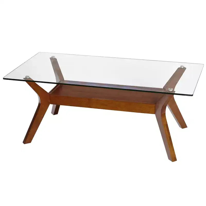 Buylateral Fontana Glass Top Coffee Table Walnut