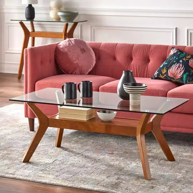 Table basse Buylateral Fontana avec plateau en verre Noyer