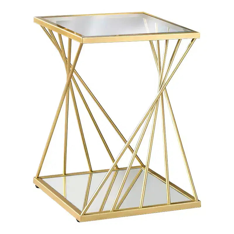 24/7 Shop At Home Rathlin Glass Top Side Table with Glass Top Gold