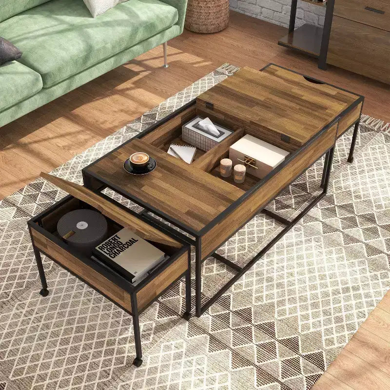 24/7 Shop At Home Castlederg Tables gigognes noires : ensemble de 3 pièces de style industriel avec rangement, cadre en acier