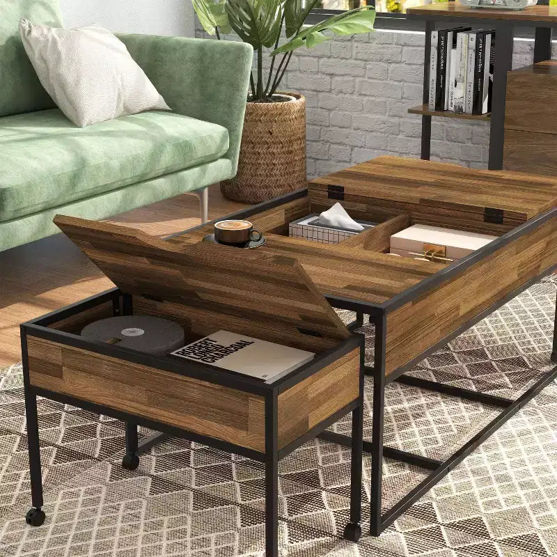 24/7 Shop At Home Castlederg Tables gigognes noires : ensemble de 3 pièces de style industriel avec rangement, cadre en acier