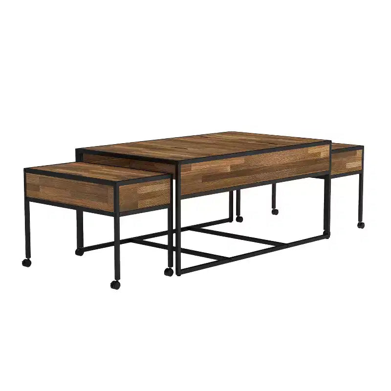 24/7 Shop At Home Castlederg Tables gigognes noires : ensemble de 3 pièces de style industriel avec rangement, cadre en acier