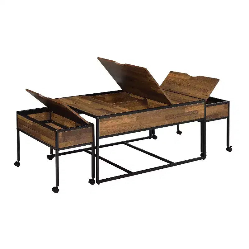 24/7 Shop At Home Castlederg Tables gigognes noires : ensemble de 3 pièces de style industriel avec rangement, cadre en acier