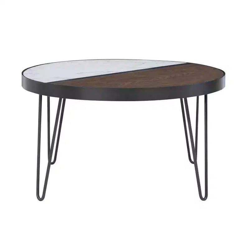 Table basse cocktail 32" Rivendell en faux marbre et bois avec pieds en épingle à cheveux en métal Noyer/Blanc - Linon