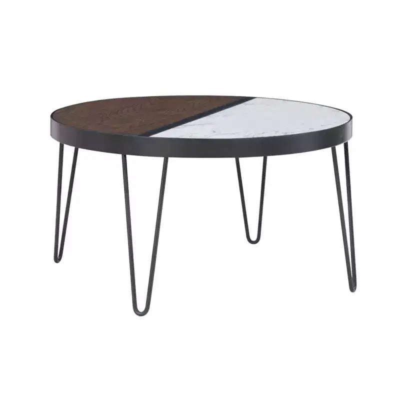 Table basse cocktail 32" Rivendell en faux marbre et bois avec pieds en épingle à cheveux en métal Noyer/Blanc - Linon