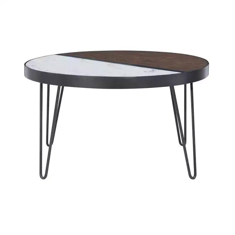 Table basse cocktail 32" Rivendell en faux marbre et bois avec pieds en épingle à cheveux en métal Noyer/Blanc - Linon