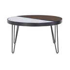 Table basse cocktail 32" Rivendell en faux marbre et bois avec pieds en épingle à cheveux en métal Noyer/Blanc - Linon