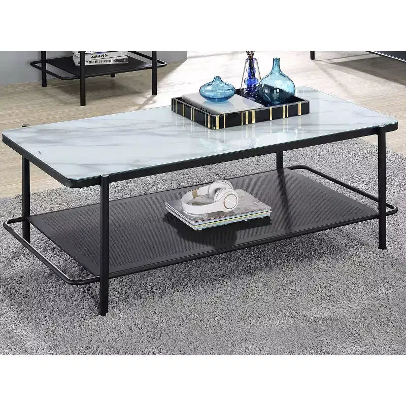 Table basse contemporaine 48 po à dessus en verre Avalan, finition noire/blanche - miBasics