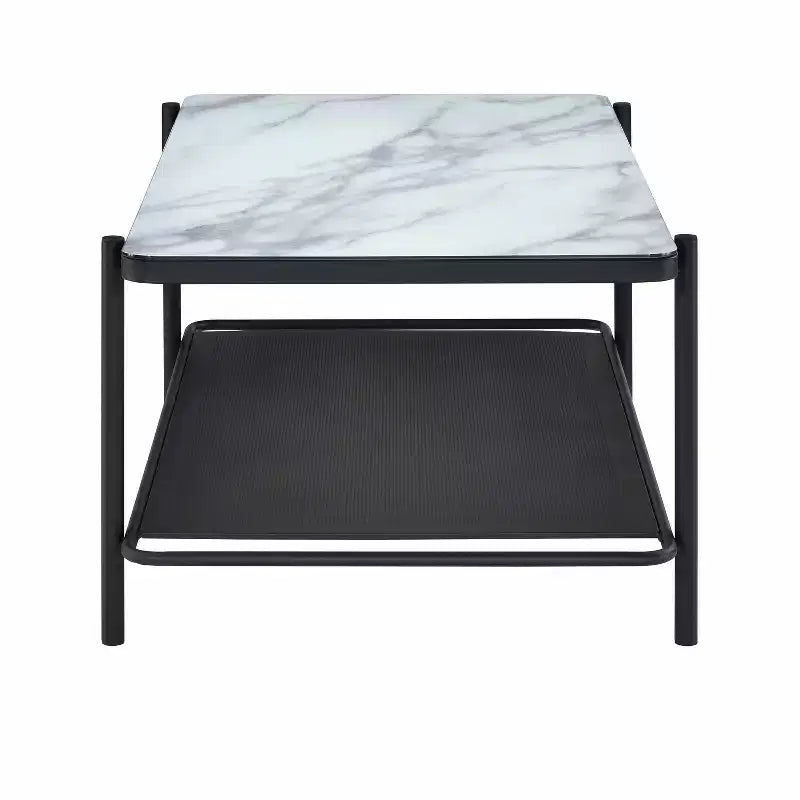 Table basse contemporaine 48 po à dessus en verre Avalan, finition noire/blanche - miBasics