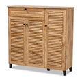Coolidge Wood 3 Door Storage Cabinet with Drawer Oak Brown - Baxton Studio: 21-Pair Shoe Organizer, Tapered Legs