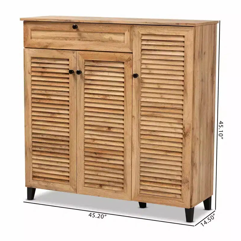 Armoire de rangement à 3 portes et tiroir Coolidge Wood Chêne Marron – Baxton Studio : Organiseur de chaussures 21 paires, Pieds fuselés