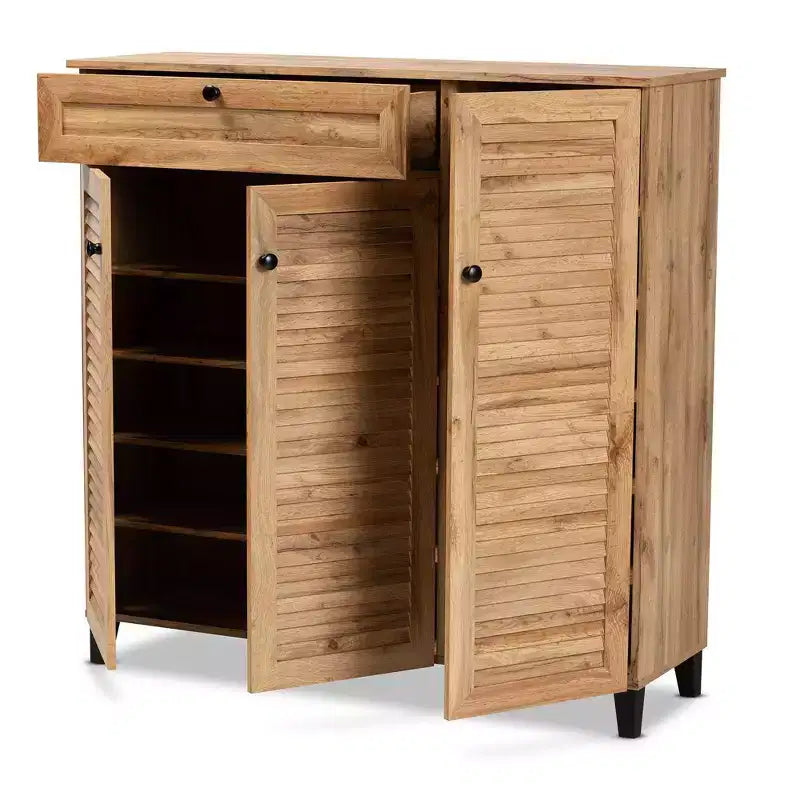 Armoire de rangement à 3 portes et tiroir Coolidge Wood Chêne Marron – Baxton Studio : Organiseur de chaussures 21 paires, Pieds fuselés