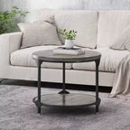 Table basse ronde industrielle moderne Cedarhurst Gris/Noir - Christopher Knight Home : Cadre en fer robuste, Étagère ouverte