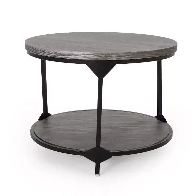 Table basse ronde industrielle moderne Cedarhurst Gris/Noir - Christopher Knight Home : Cadre en fer robuste, Étagère ouverte