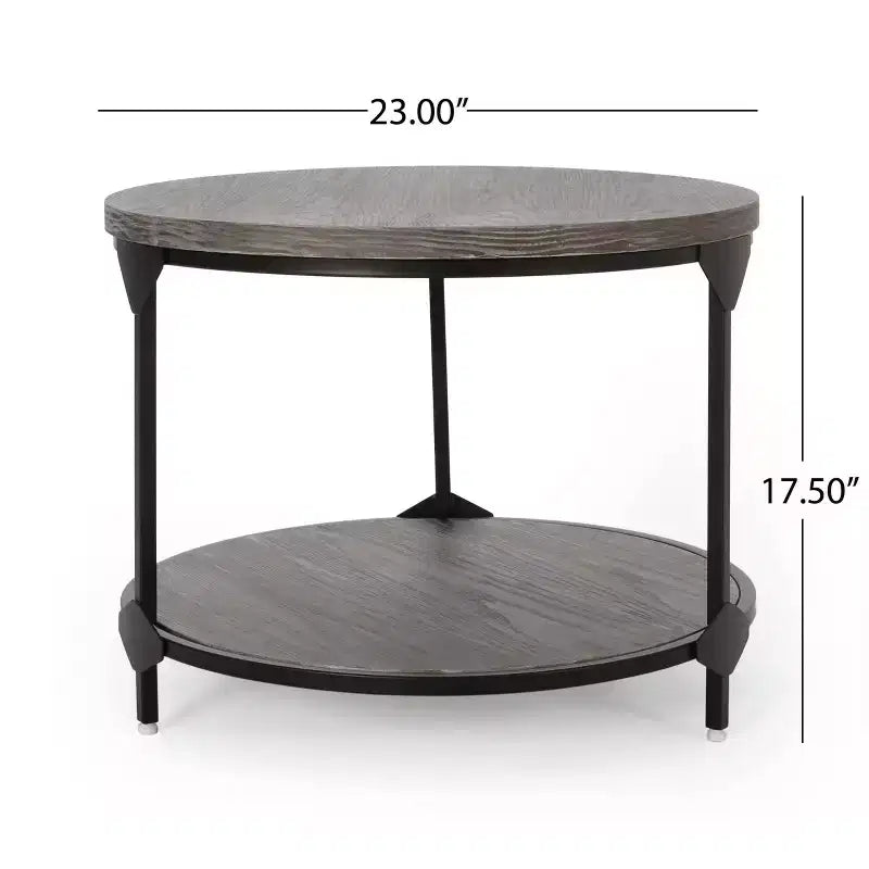 Table basse ronde industrielle moderne Cedarhurst Gris/Noir - Christopher Knight Home : Cadre en fer robuste, Étagère ouverte