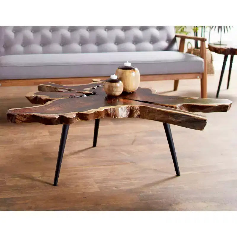 Table basse contemporaine en bois organique et métal marron - Olivia & May