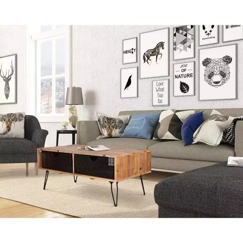 Table basse pliable Lindsay 42 po avec tiroirs en treillis métallique - Summerland Home