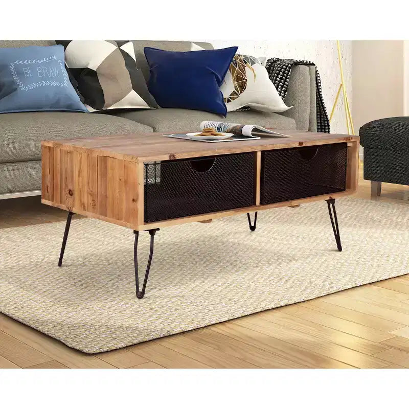 Table basse pliable Lindsay 42 po avec tiroirs en treillis métallique - Summerland Home