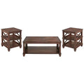3pc Bridgton Wood Living Room Set with Coffee Table and 2 Shelf End Tables Cherry - Alaterre Furniture: Mid-Century Modern Design
