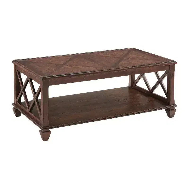 Ensemble de salon 3 pièces en bois Bridgton avec table basse et 2 tables d'appoint à étagères Cerise - Meubles Alaterre : Design moderne du milieu du siècle