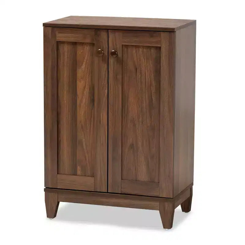 2 Door Nissa Wood Shoe Storage Cabinet Walnut Brown - Baxton Studio: Entryway Organizer, Holds 20 Pairs