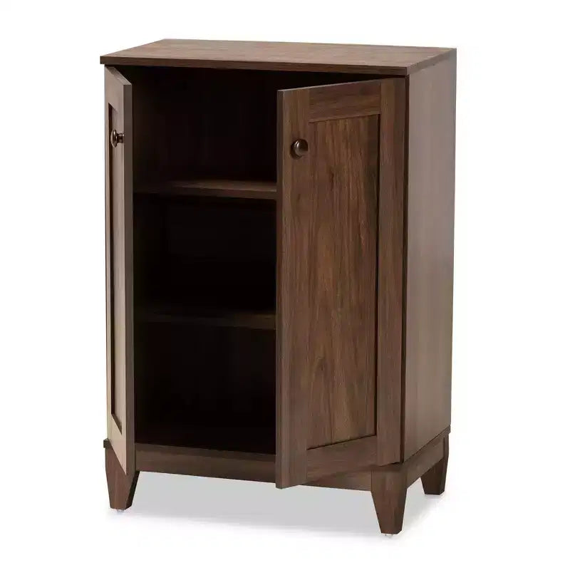Meuble de rangement pour chaussures en bois Nissa à 2 portes, couleur Noyer brun - Baxton Studio : Organisateur d'entrée, peut contenir 20 paires