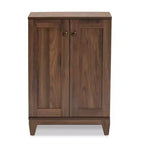 Meuble de rangement pour chaussures en bois Nissa à 2 portes, couleur Noyer brun - Baxton Studio : Organisateur d'entrée, peut contenir 20 paires