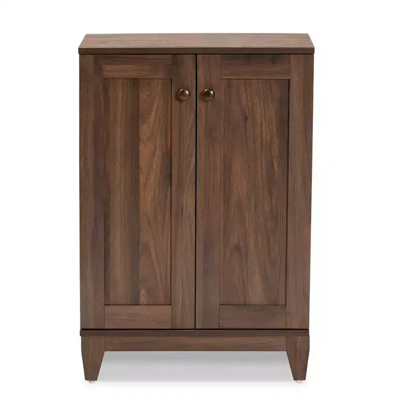 Meuble de rangement pour chaussures en bois Nissa à 2 portes, couleur Noyer brun - Baxton Studio : Organisateur d'entrée, peut contenir 20 paires