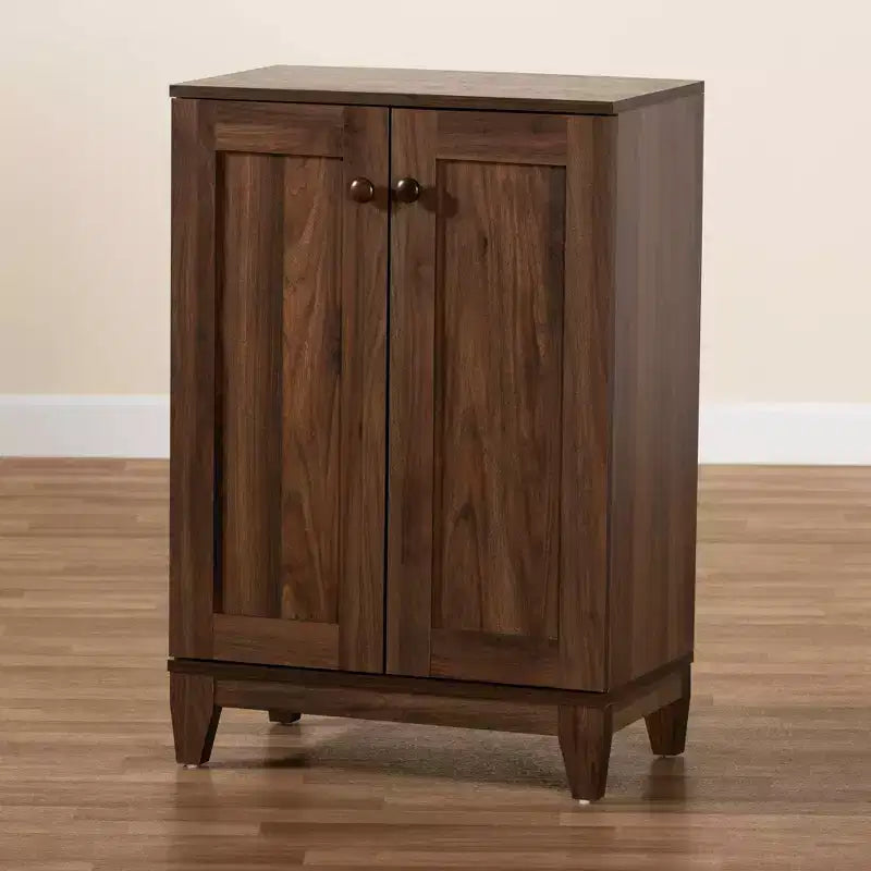 Meuble de rangement pour chaussures en bois Nissa à 2 portes, couleur Noyer brun - Baxton Studio : Organisateur d'entrée, peut contenir 20 paires