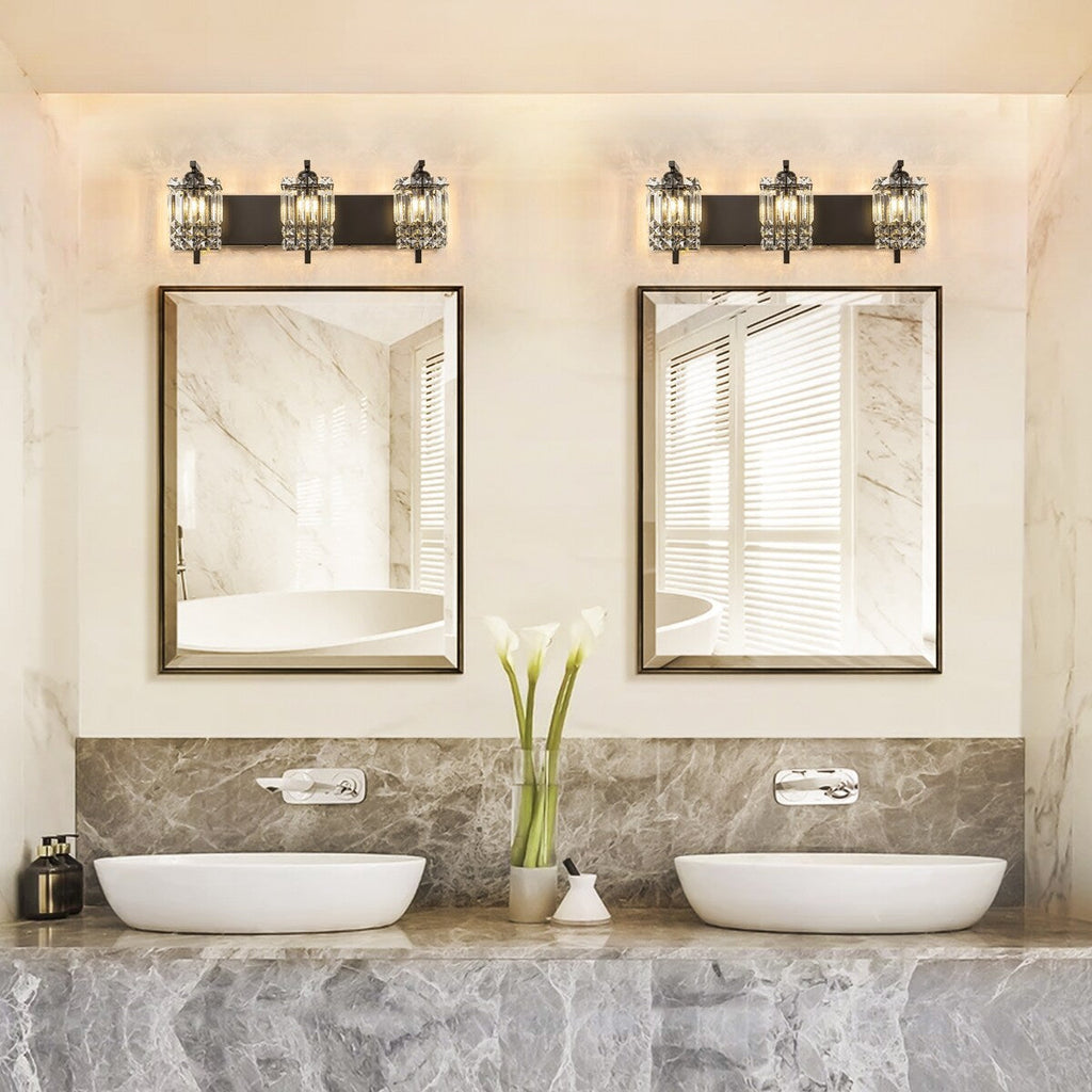 Appliques murales en cristal à 3 lumières pour salle de bain, style moderne et glamour