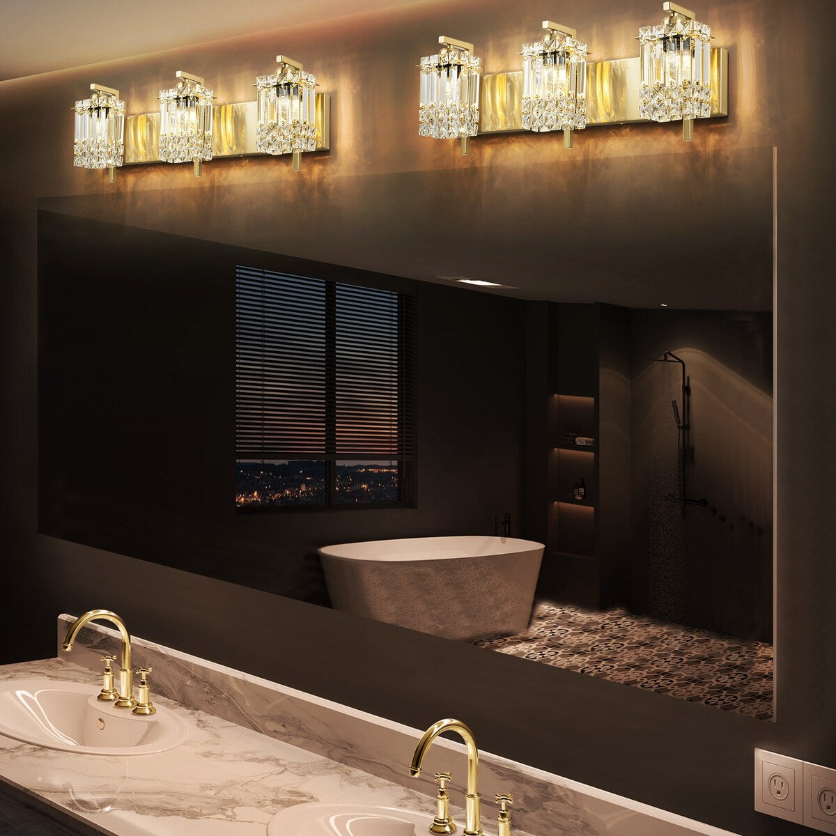 Appliques murales en cristal à 3 lumières pour salle de bain, style moderne et glamour